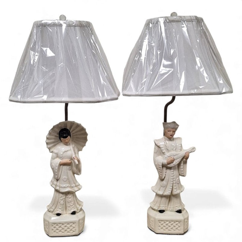 Vintage Mid-Century Blanc de Chine Figural Table Lamps - Pair