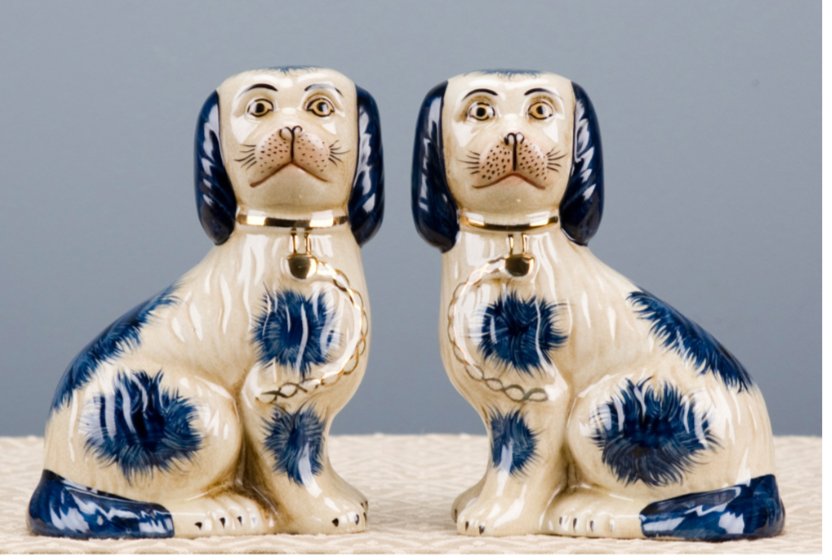 Blue and White Porcelain Dog Figurine Pair