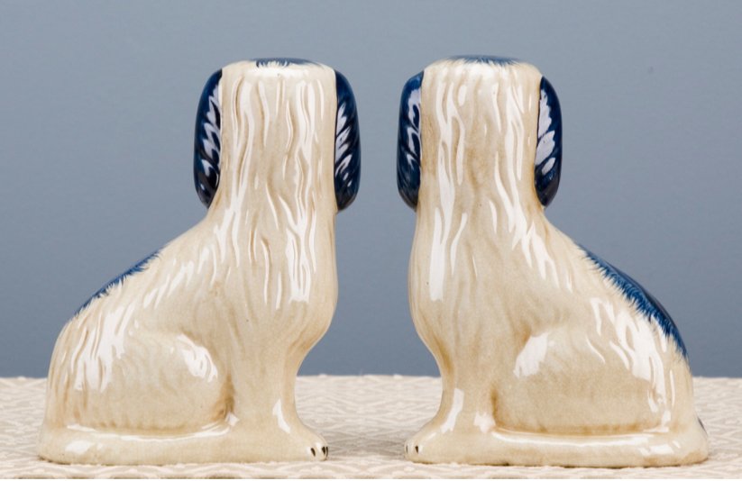 Blue and White Porcelain Dog Figurine Pair