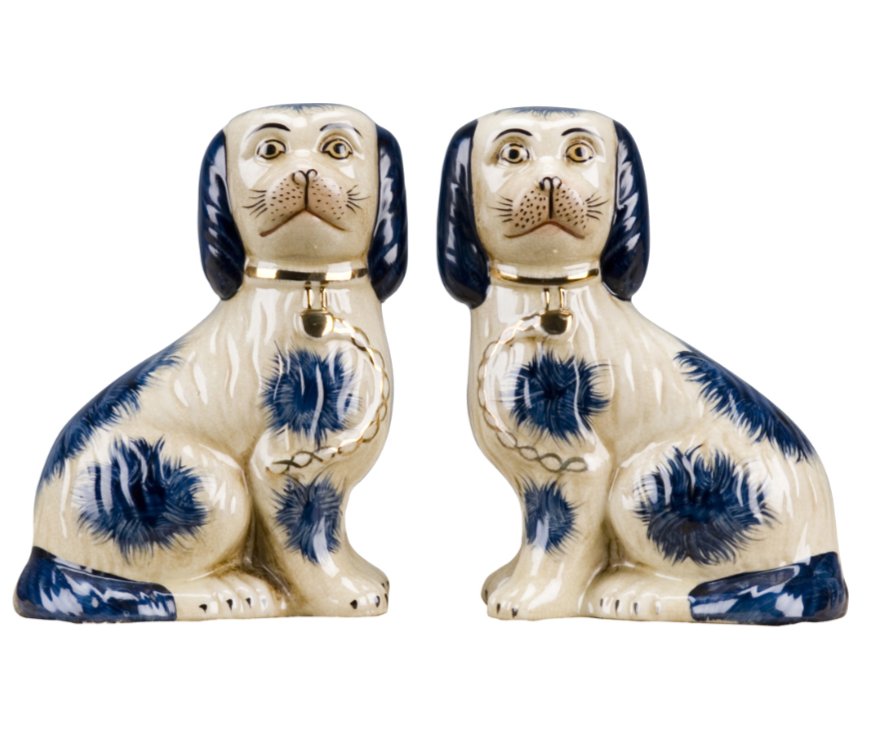 Blue and White Porcelain Dog Figurine Pair