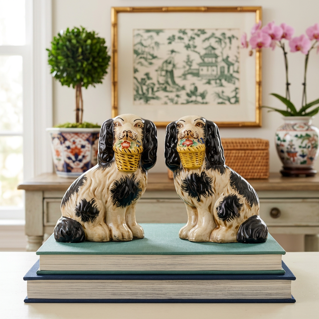 Hand-Painted Staffordshire-Style Dog Figurine Pair