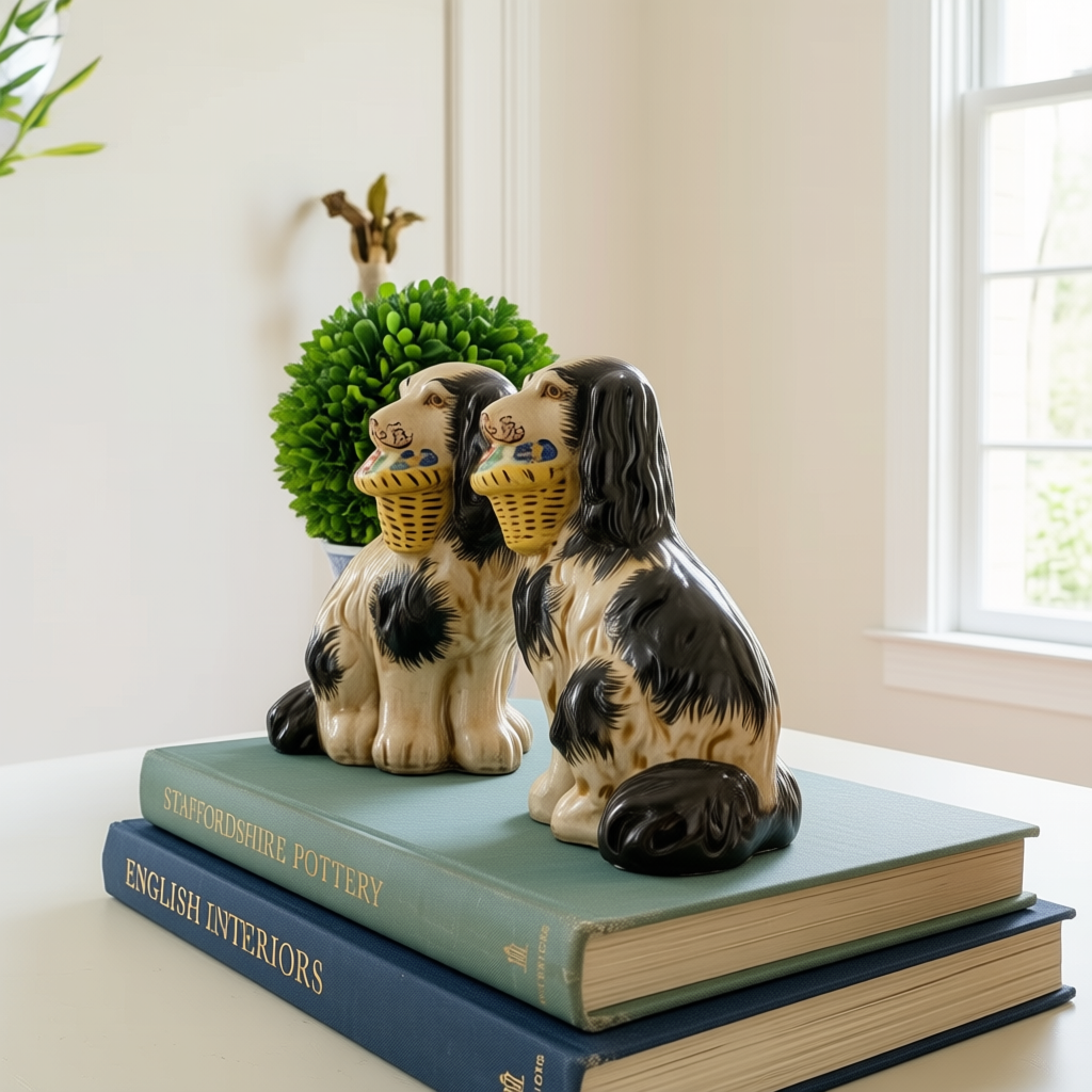 Hand-Painted Staffordshire-Style Dog Figurine Pair