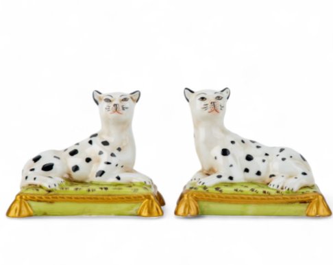 Staffordshire Tang Leopard-Pattern Porcelain Figurine Pair