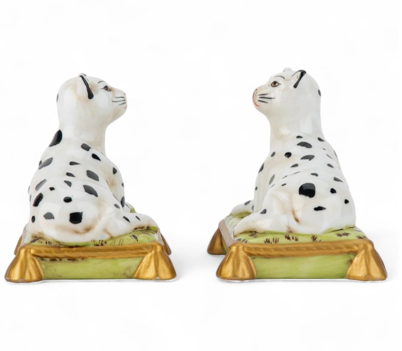 Staffordshire Tang Leopard-Pattern Porcelain Figurine Pair