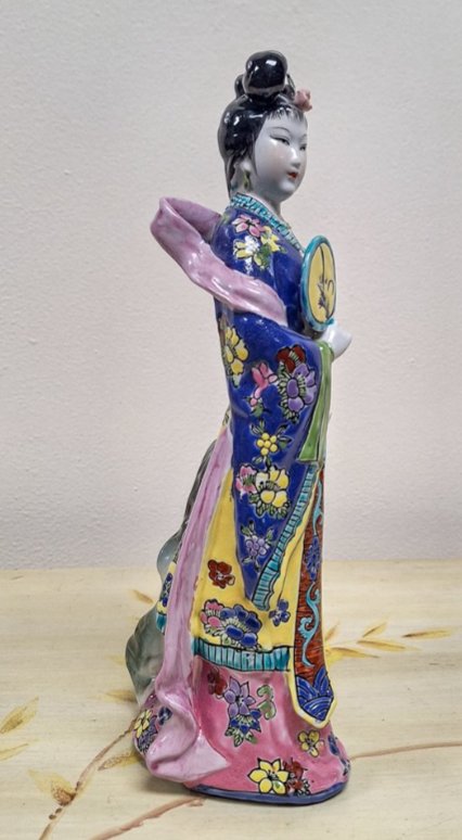Vintage-Style Porcelain Floral Lady Figurine with Fan