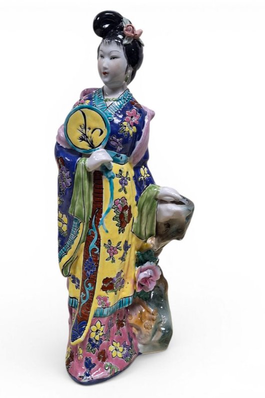 Vintage-Style Porcelain Floral Lady Figurine with Fan