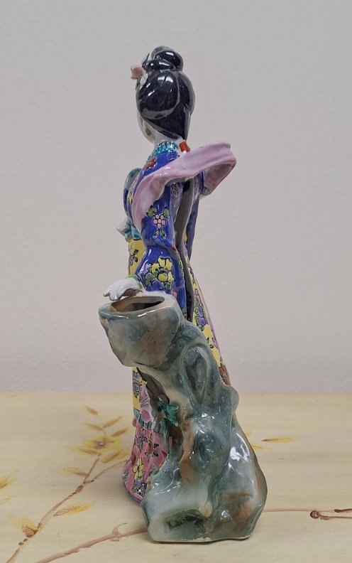 Vintage-Style Porcelain Floral Lady Figurine with Fan