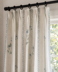White and Green Linen Drapes with Hooks - Two Panel Set
