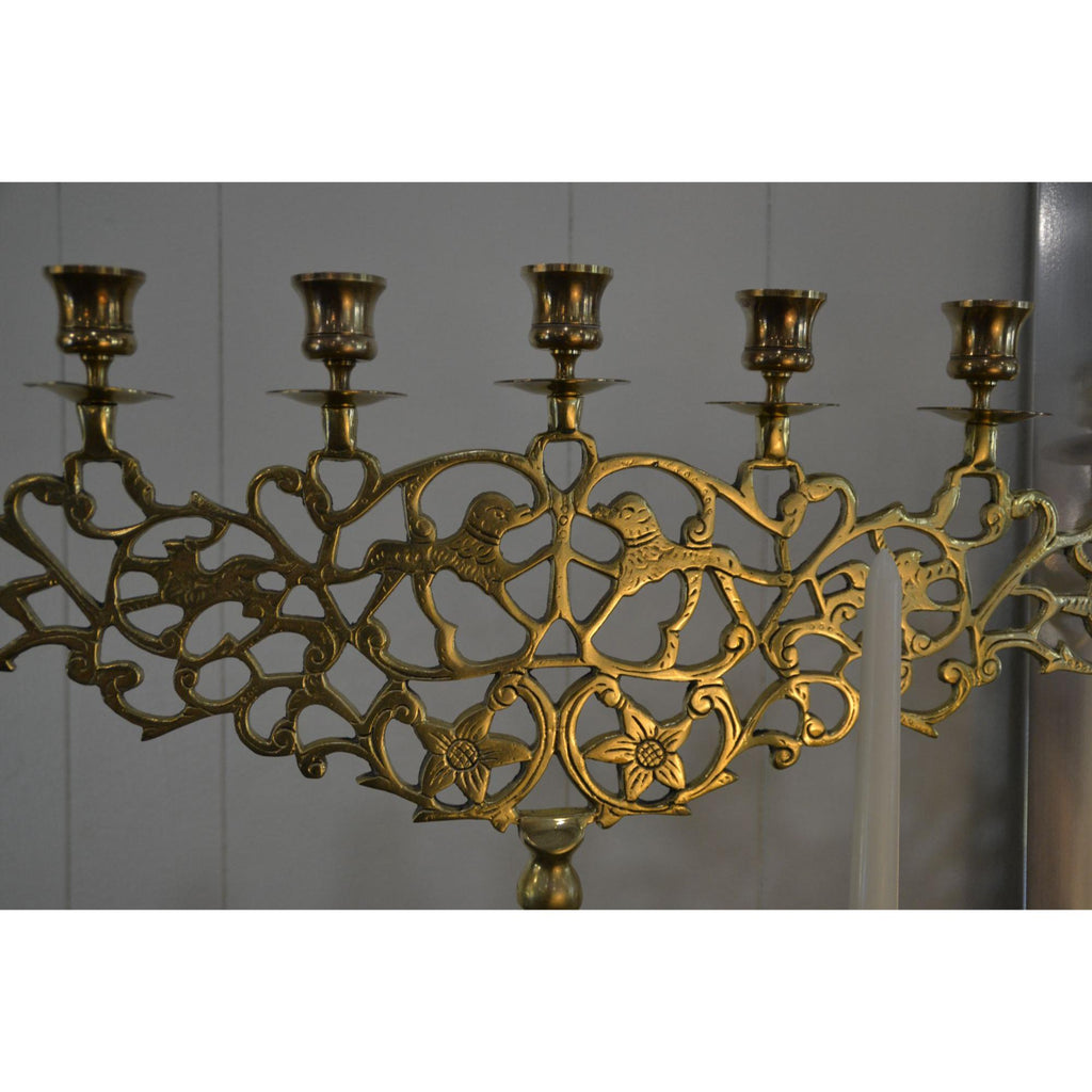 Brass Menorah Large European vintage Hanukkah candelabra