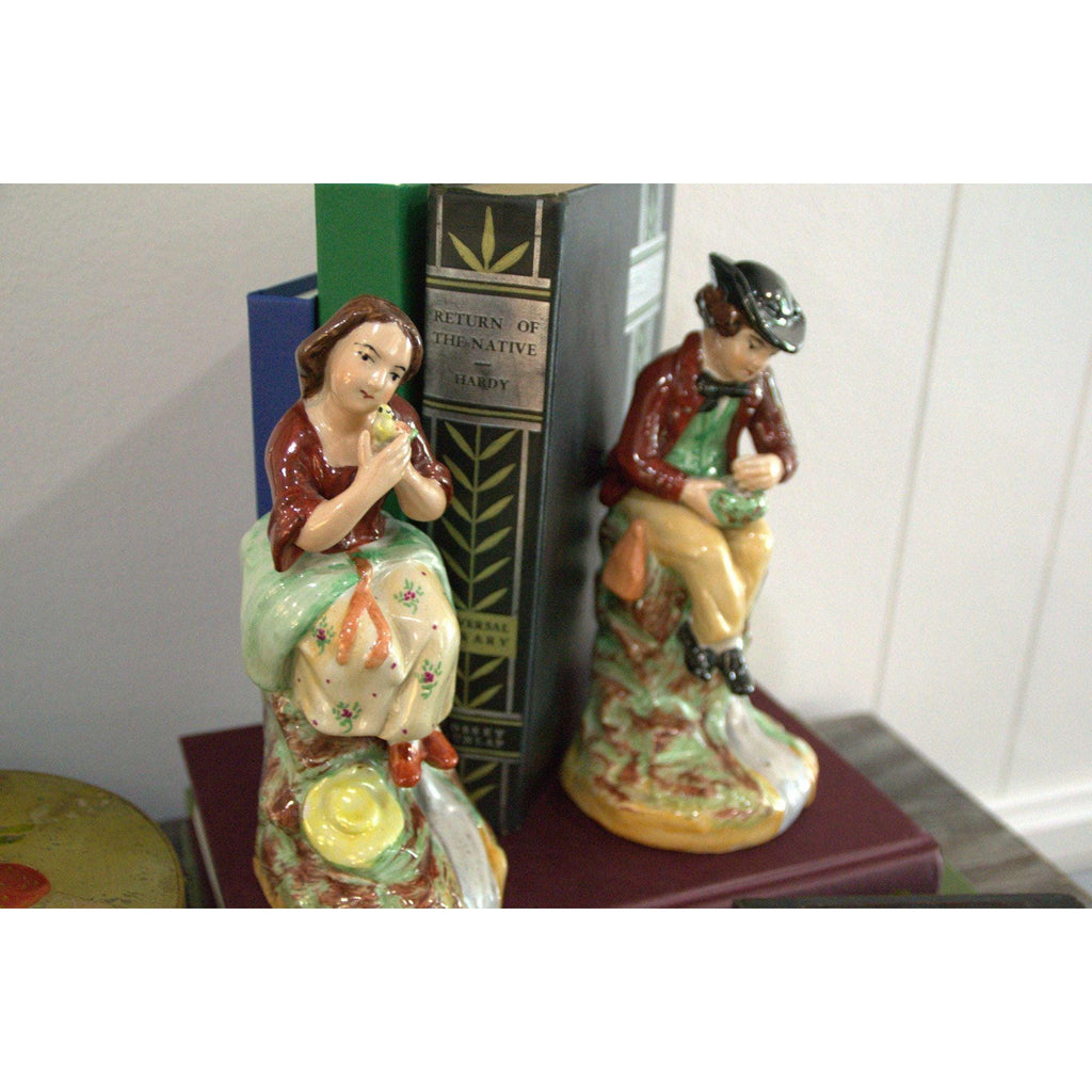 Staffordshire couple vintage Figurines: Hand-Painted porcelain collectible accents