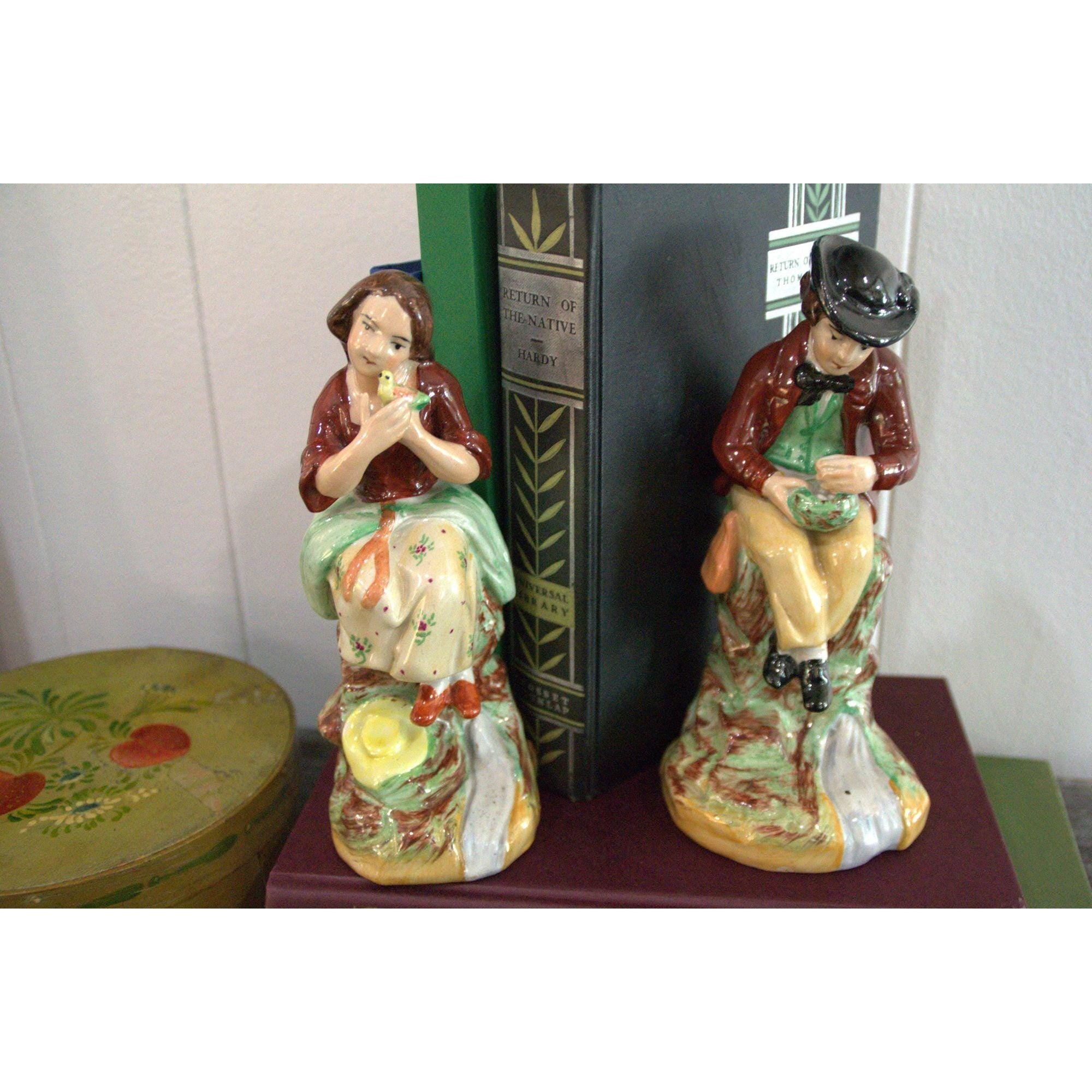 Staffordshire couple vintage Figurines: Hand-Painted porcelain collectible accents