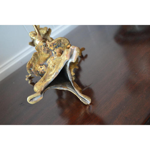 Baroque Antique French  candle holder 19th Century Bronze with Cherubs Doves