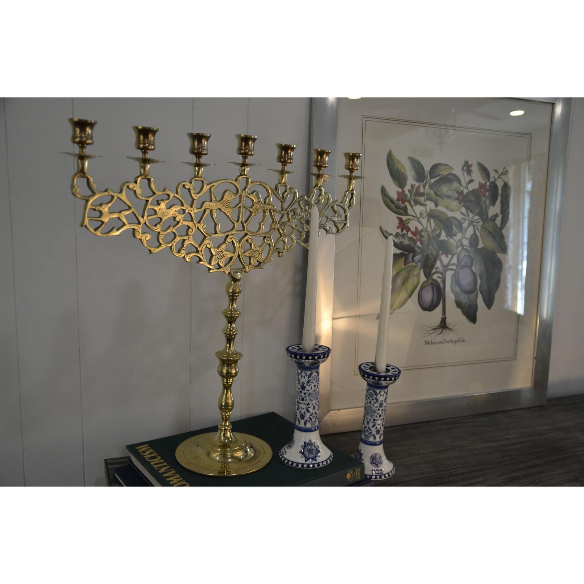 Brass Menorah Large European vintage Hanukkah candelabra