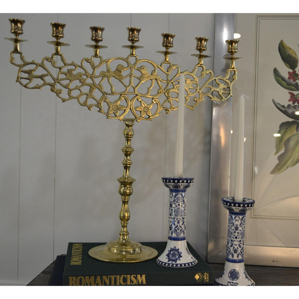 Brass Menorah Large European vintage Hanukkah candelabra