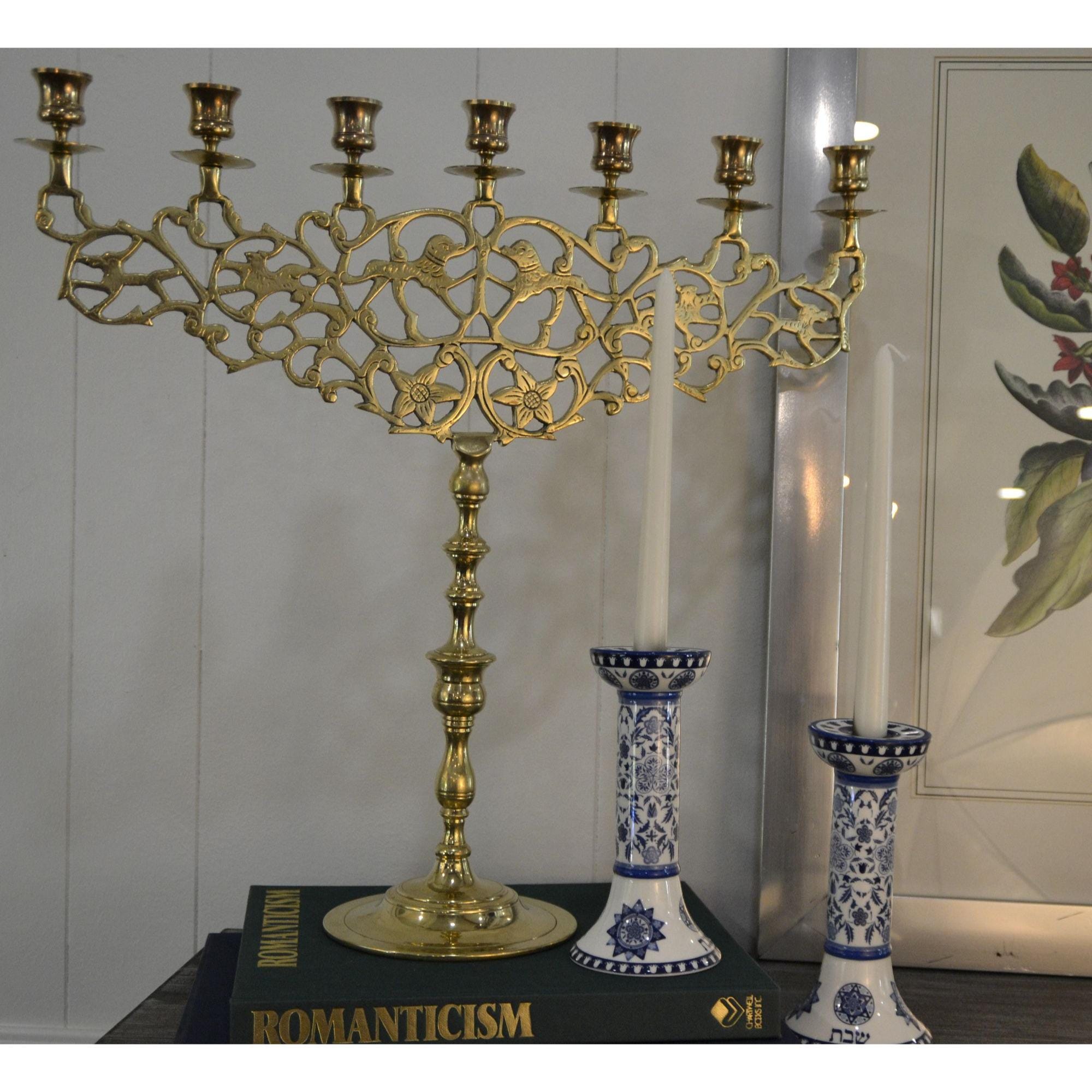 Brass Menorah Large European vintage Hanukkah candelabra