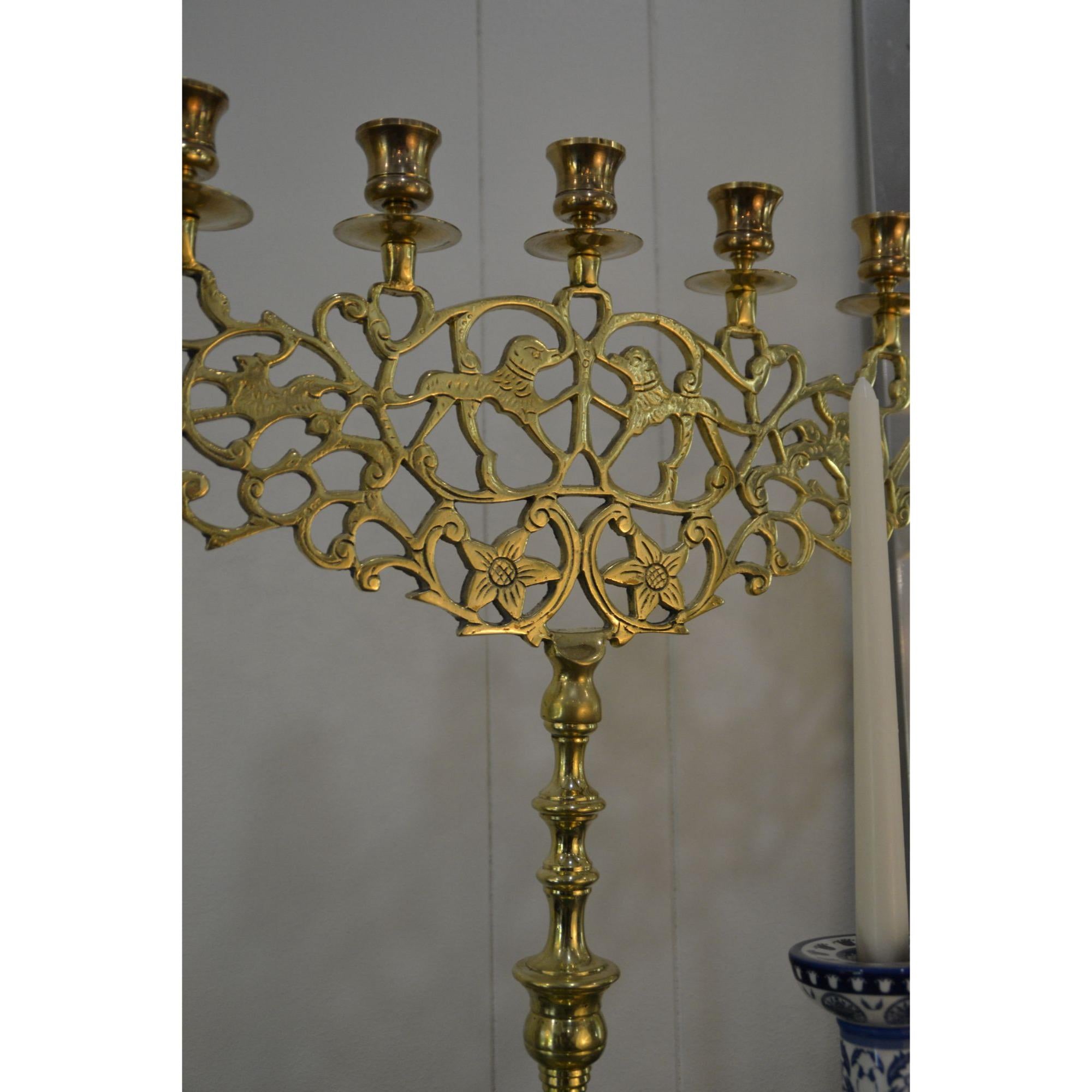 Brass Menorah Large European vintage Hanukkah candelabra