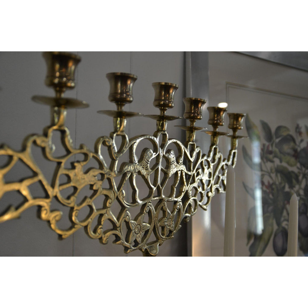 Brass Menorah Large European vintage Hanukkah candelabra