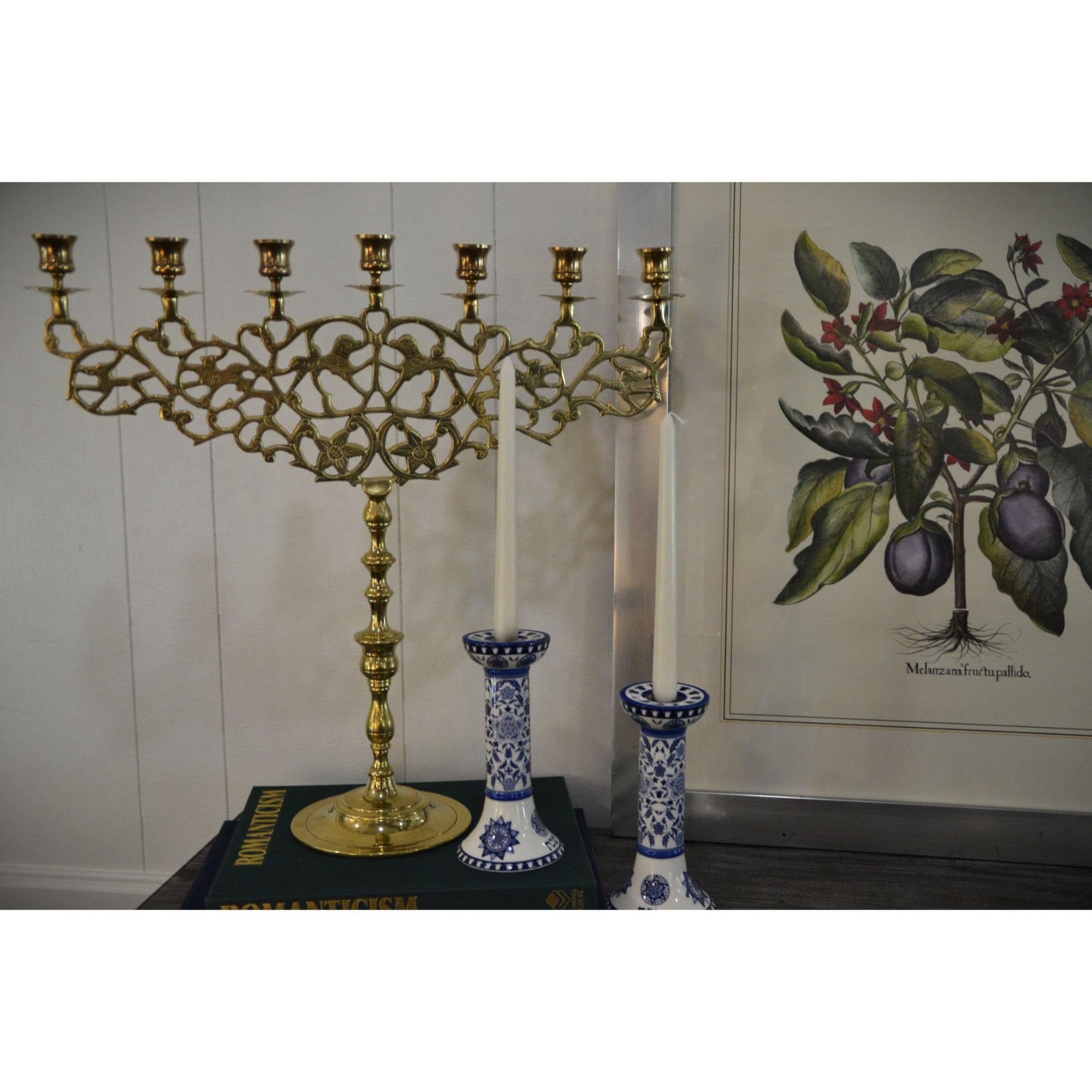Brass Menorah Large European vintage Hanukkah candelabra