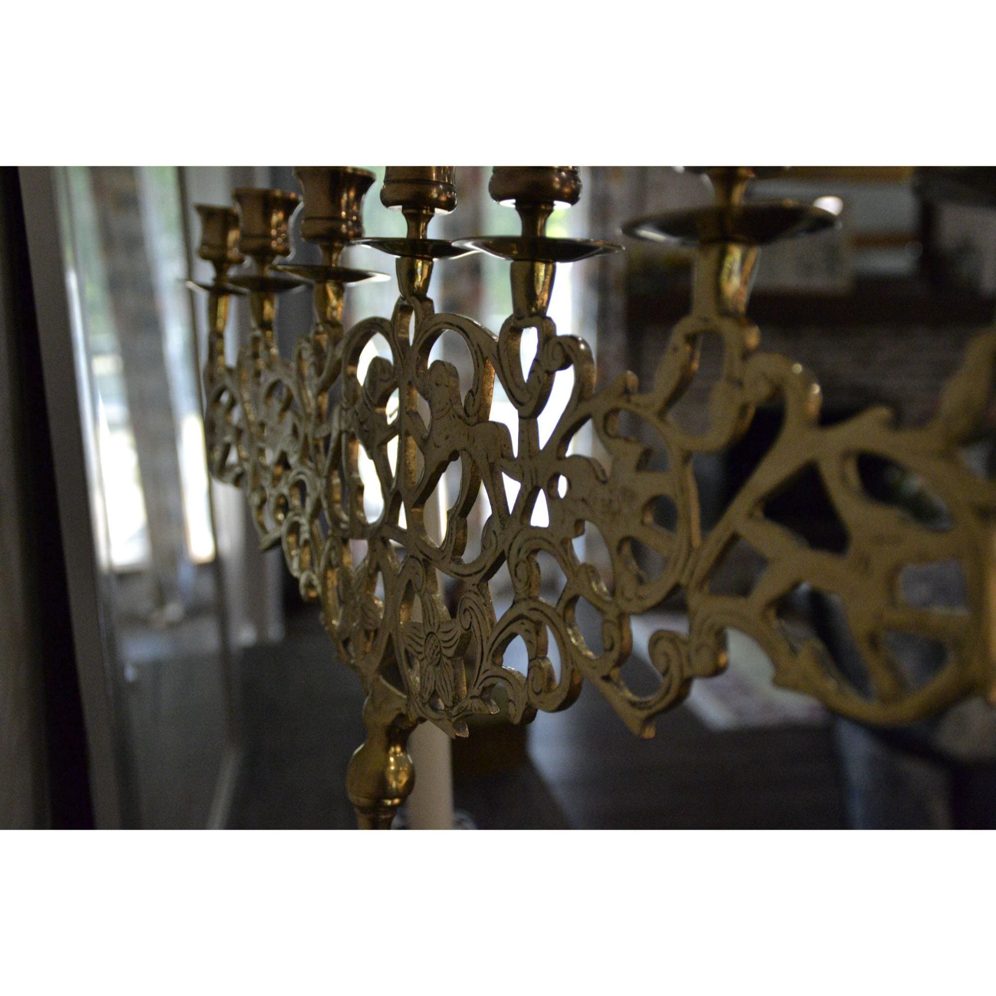 Brass Menorah Large European vintage Hanukkah candelabra