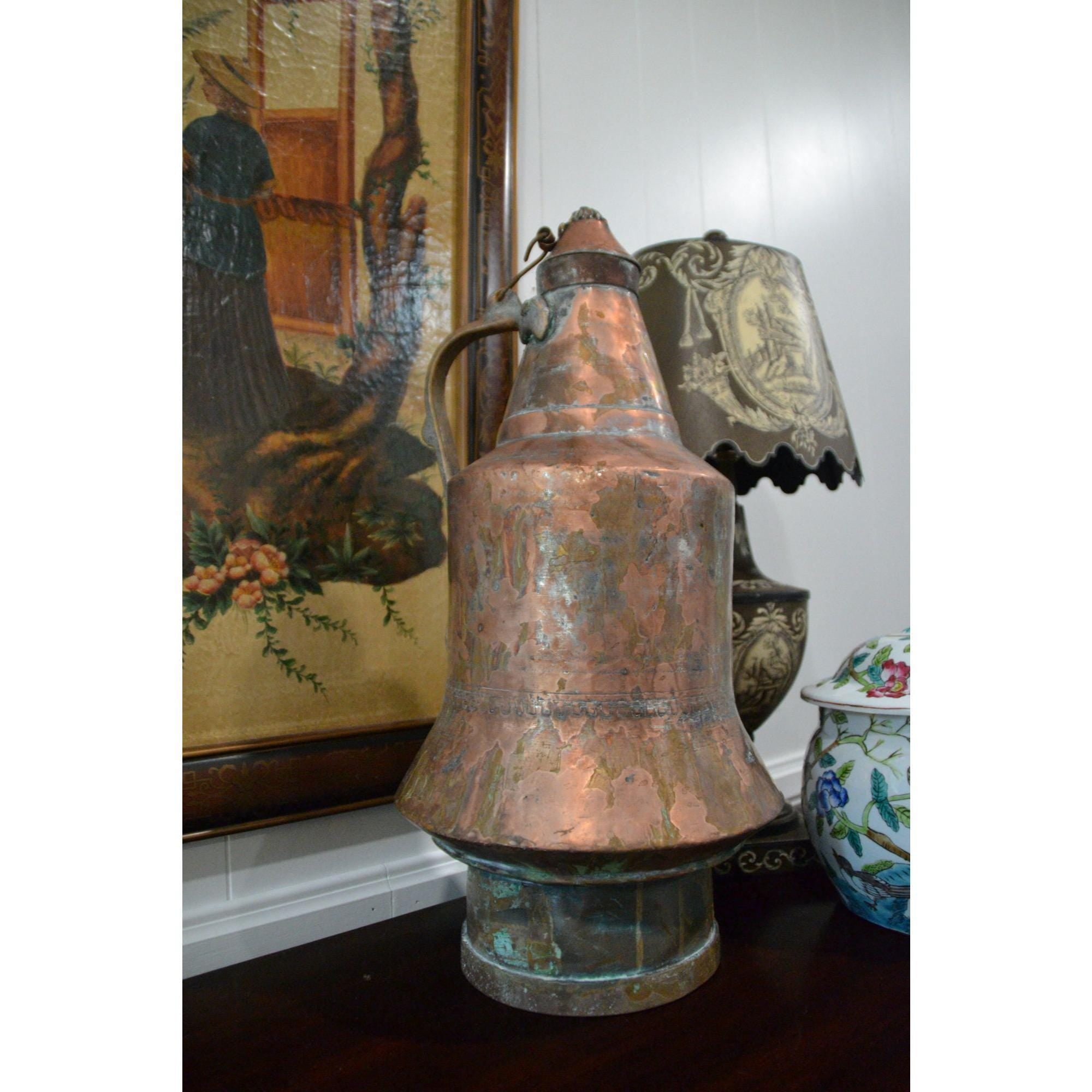 Vintage copper Middle Eastern Jug  Ewer With Handle relic decor