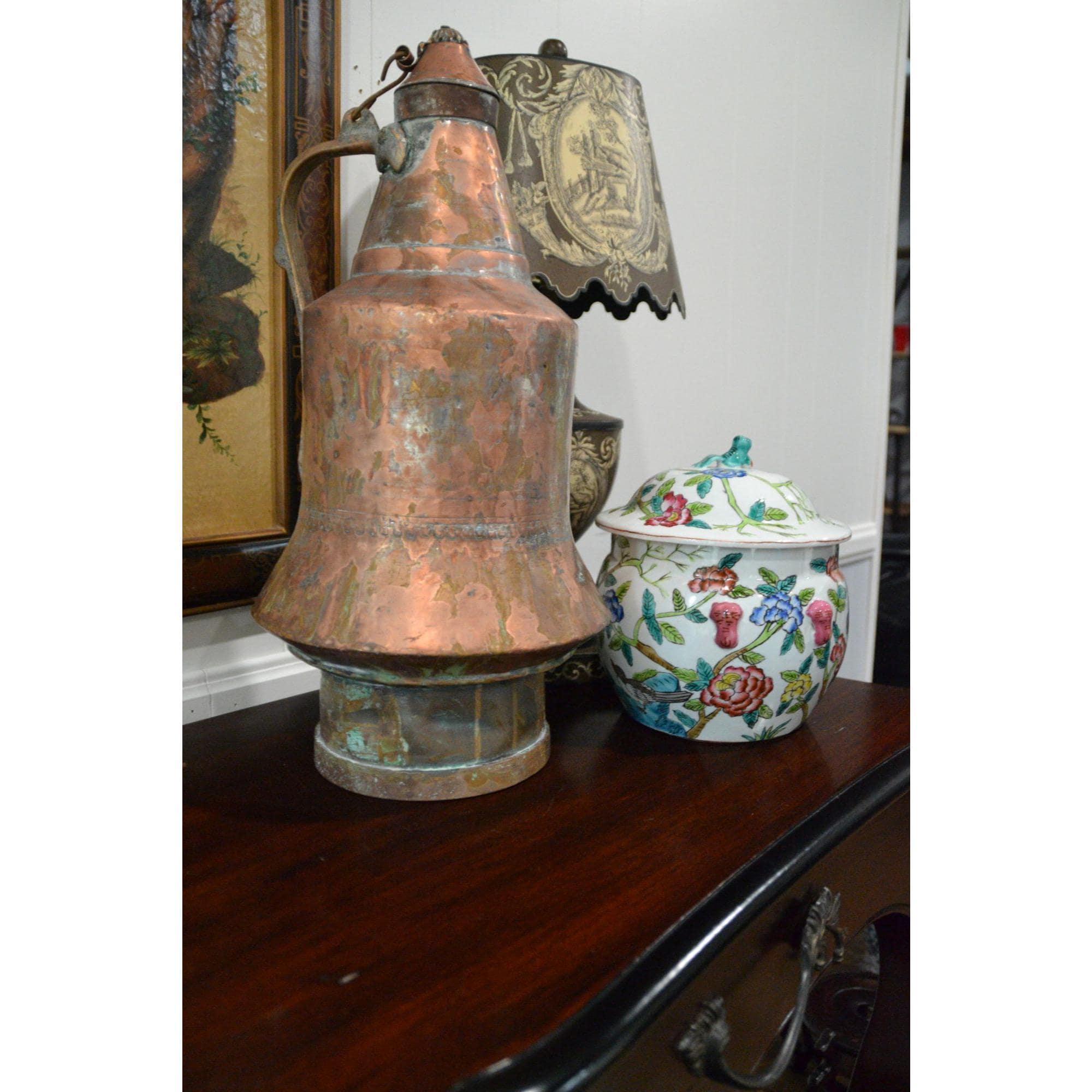 Vintage copper Middle Eastern Jug  Ewer With Handle relic decor