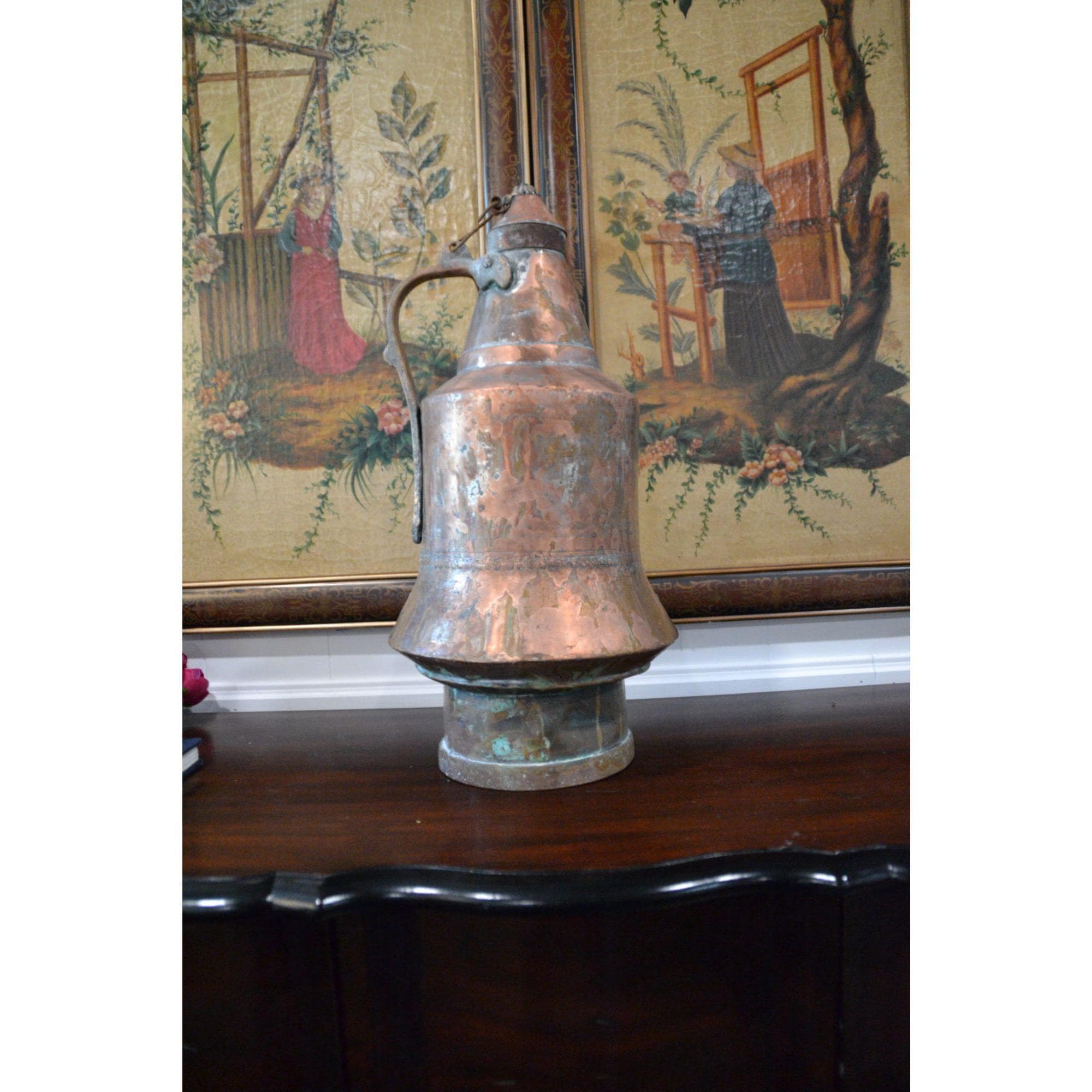 Vintage copper Middle Eastern Jug  Ewer With Handle relic decor