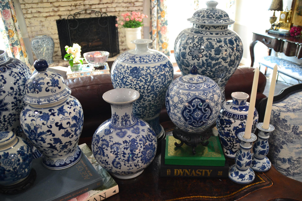 Vintage Blue and White Chinese Porcelain Meiping Vase - Floral Design with Wood Stand