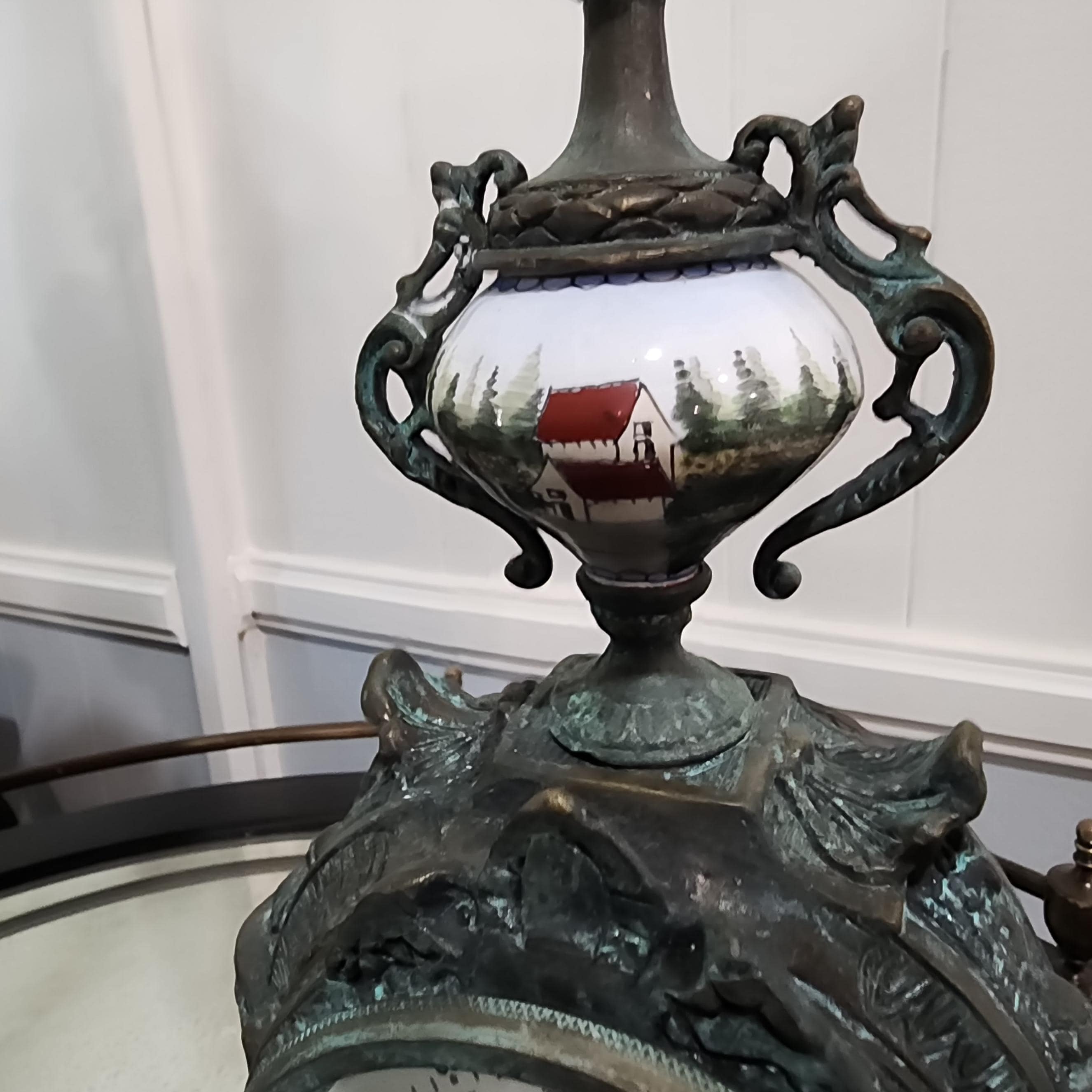 French-Style Antique clock, Bronze with Porcelain Inset Panels –  Windup Working