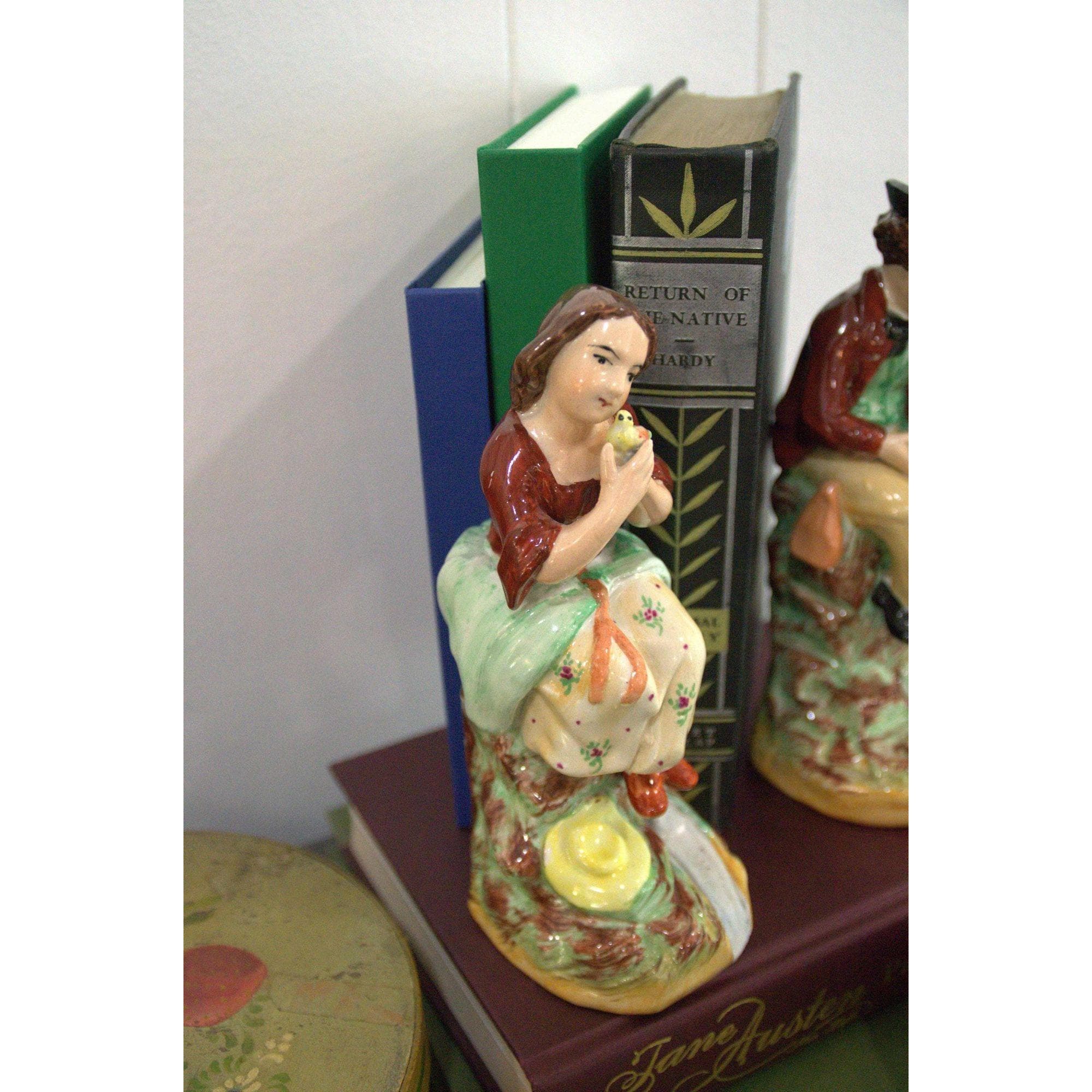 Staffordshire couple vintage Figurines: Hand-Painted porcelain collectible accents