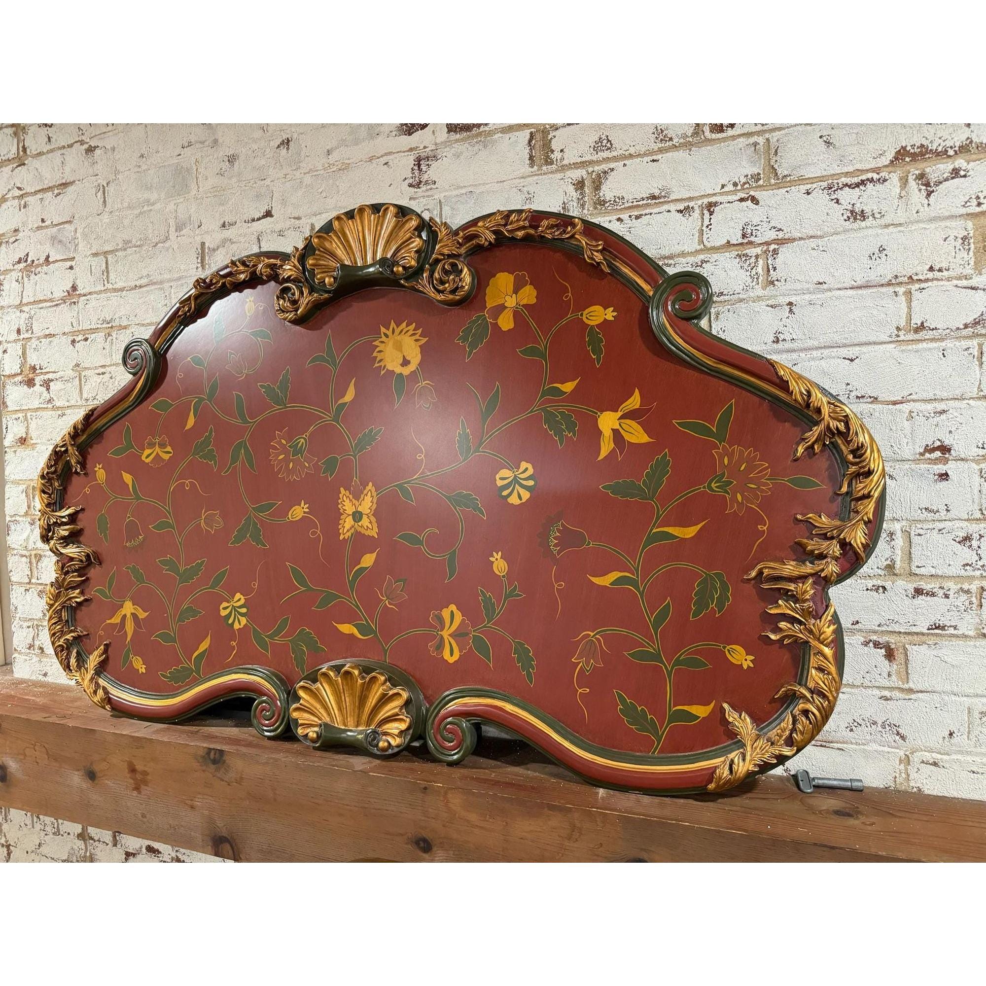 Hollywood Regency Florentine Style Decorative Wall Panel – Hand Painted Floral Vine