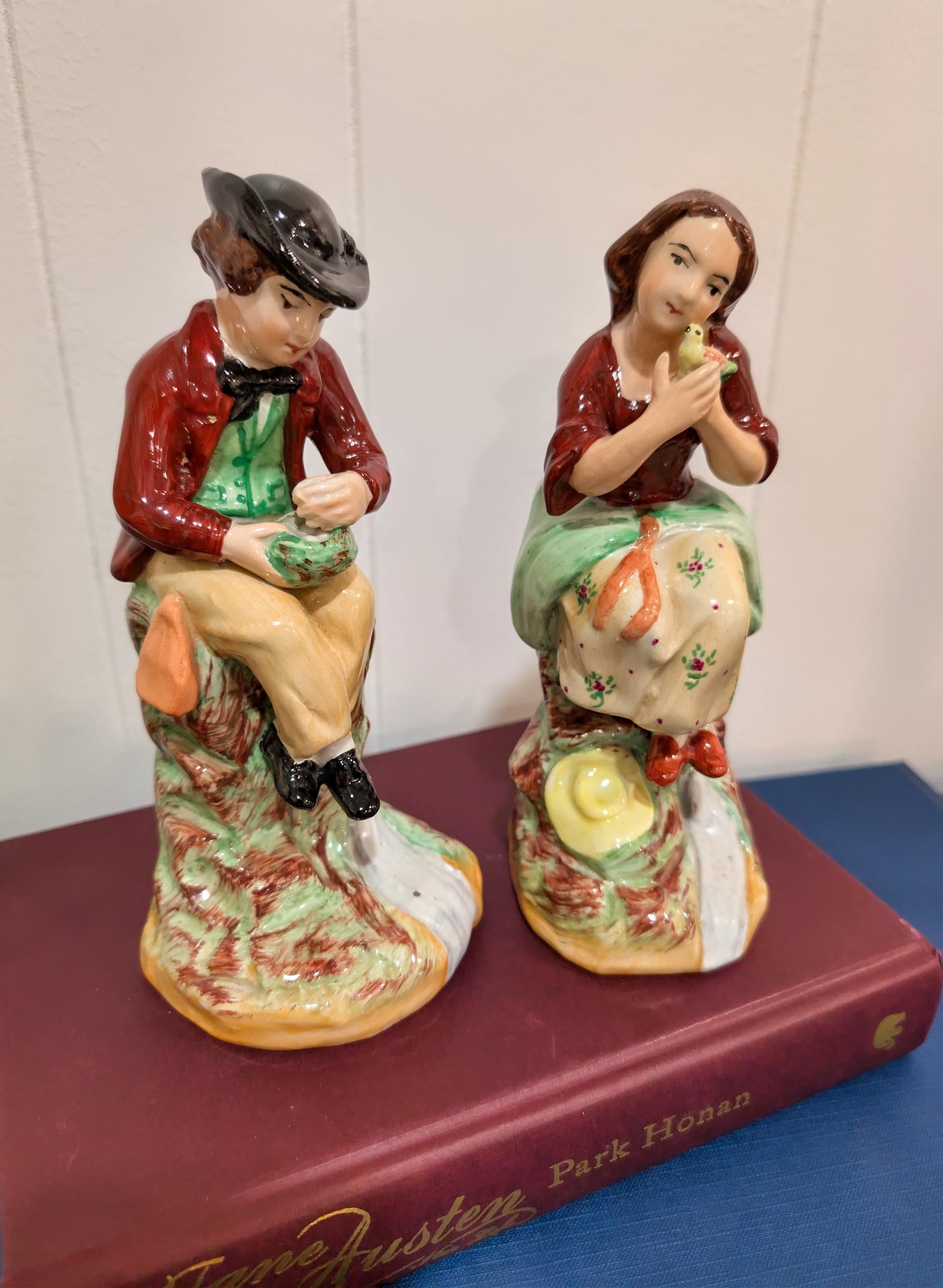 Staffordshire couple vintage Figurines: Hand-Painted porcelain collectible accents