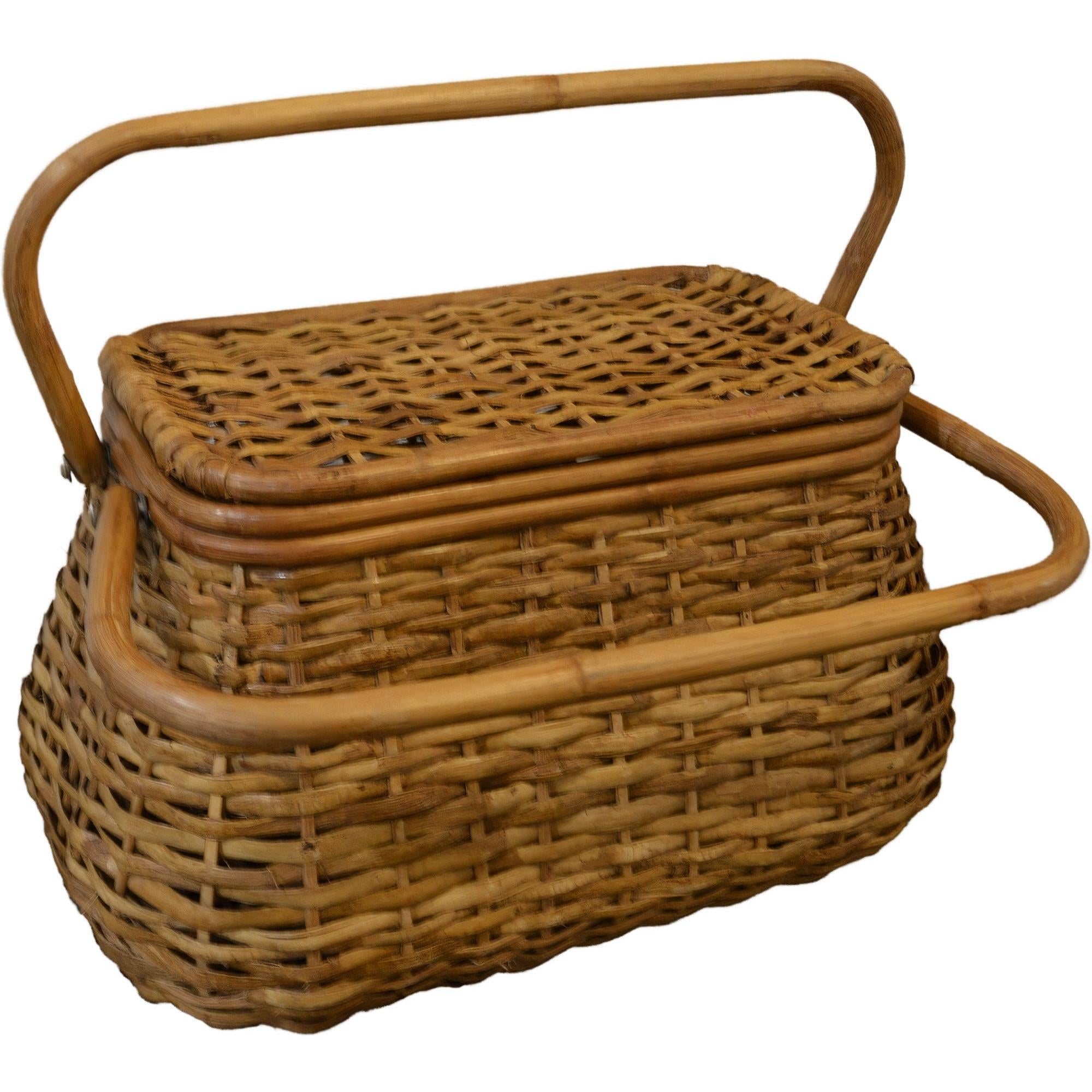 Large Vintage decorative Basket With Two Sturdy pivoting Handles