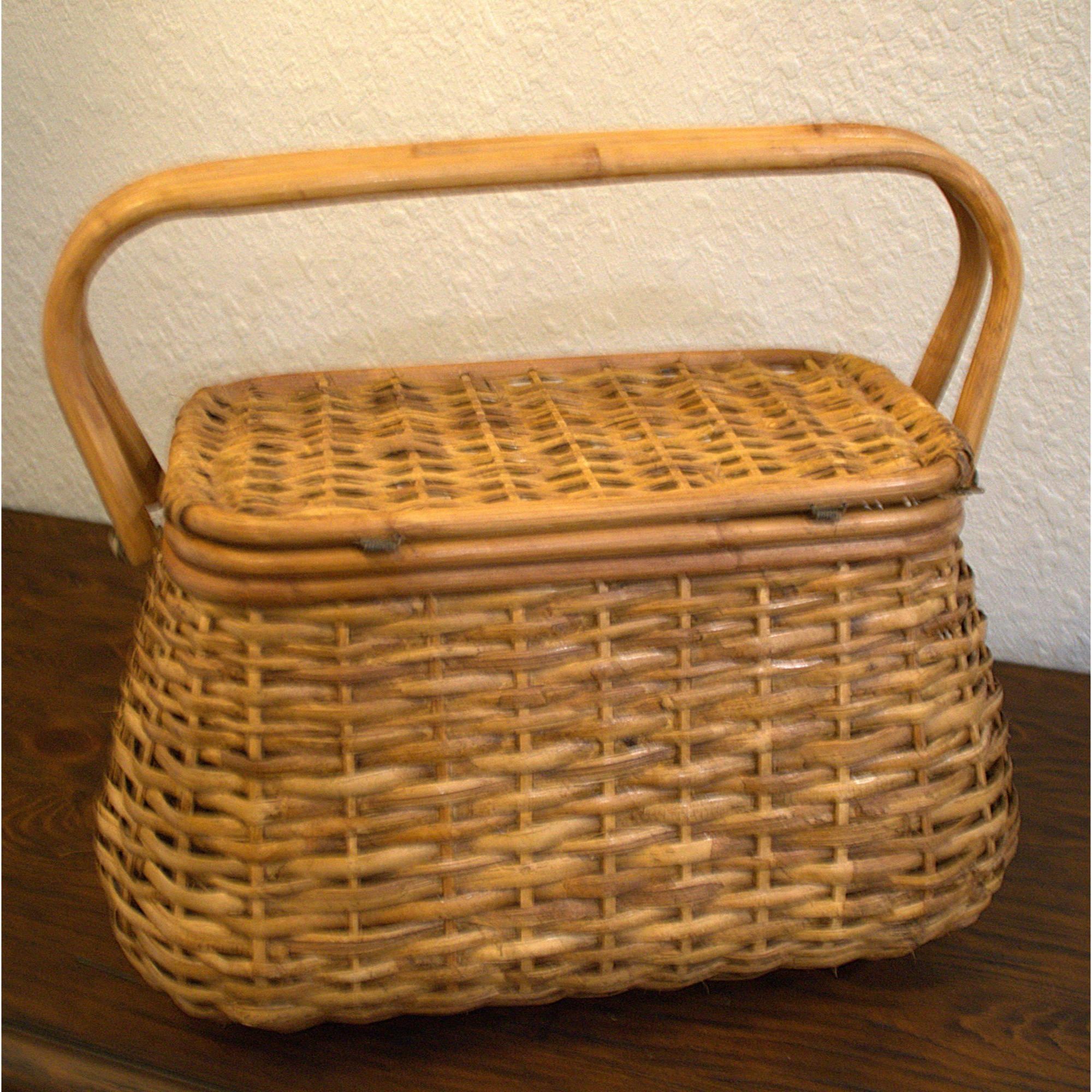 Large Vintage decorative Basket With Two Sturdy pivoting Handles