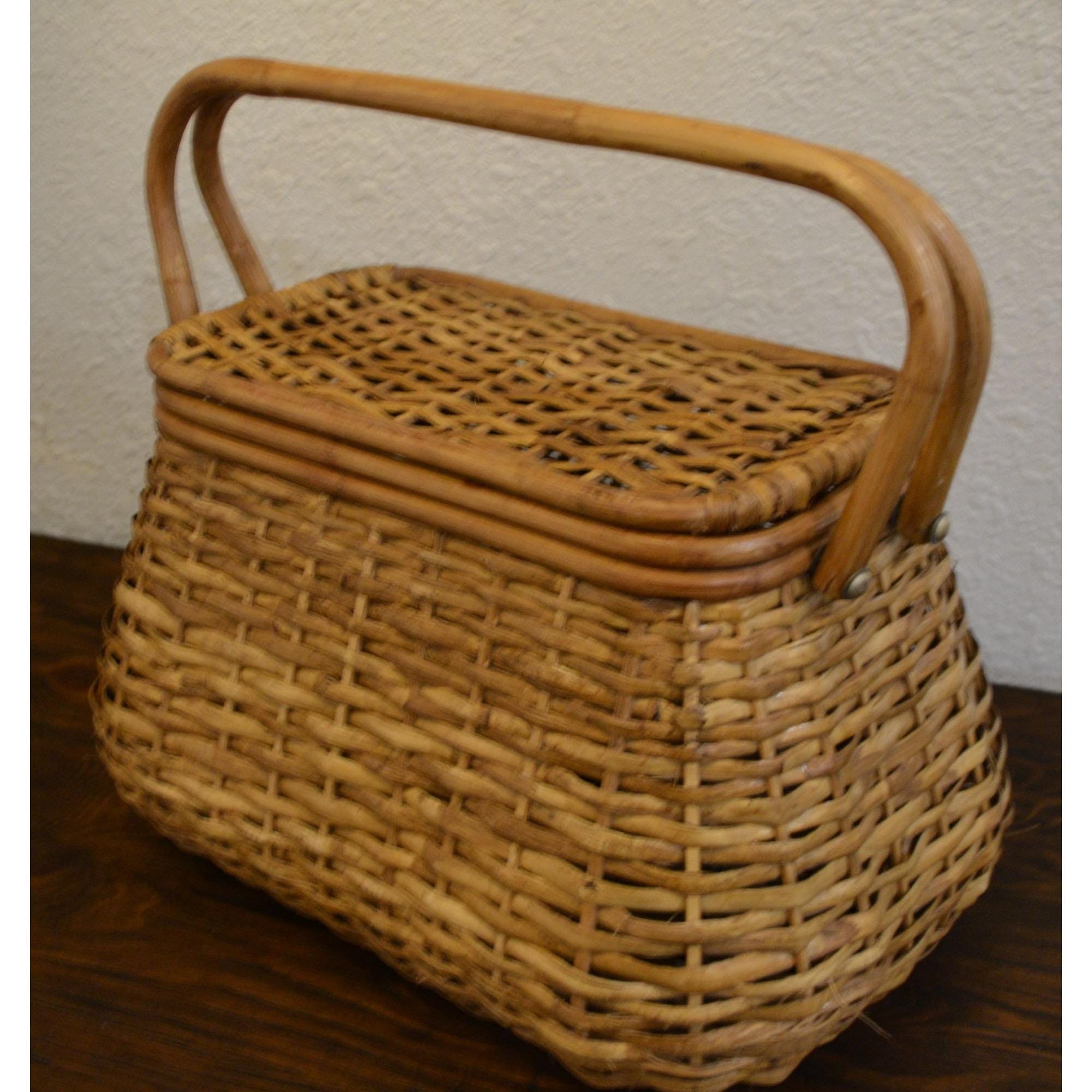 Large Vintage decorative Basket With Two Sturdy pivoting Handles