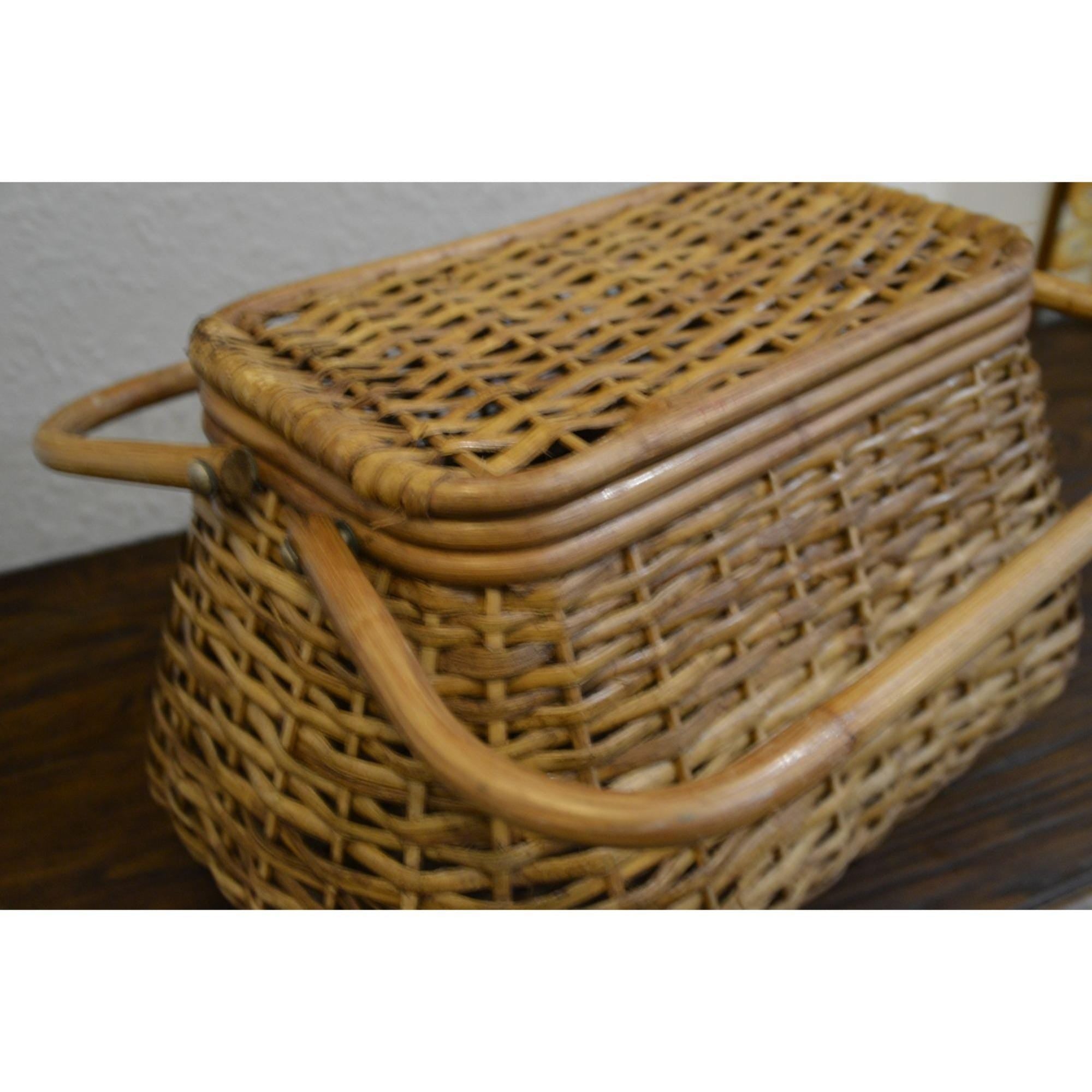 Large Vintage decorative Basket With Two Sturdy pivoting Handles