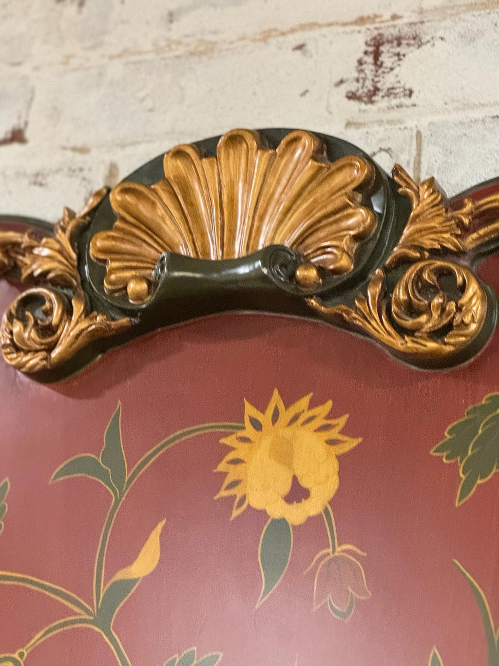 Hollywood Regency Florentine Style Decorative Wall Panel – Hand Painted Floral Vine