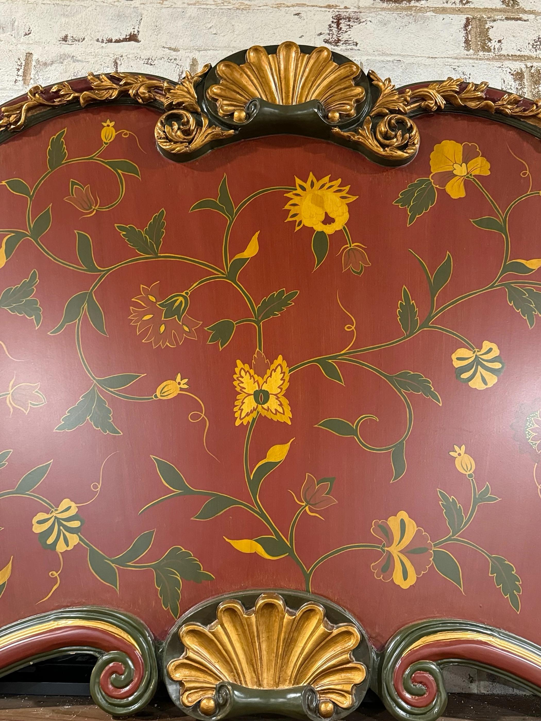 Hollywood Regency Florentine Style Decorative Wall Panel – Hand Painted Floral Vine