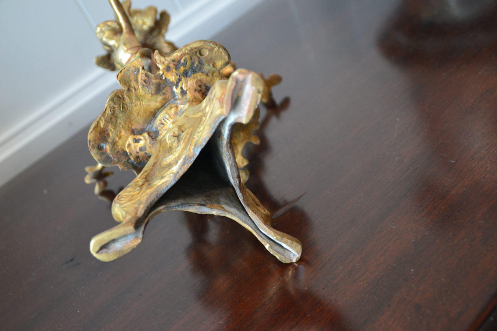 Baroque Antique French  candle holder 19th Century Bronze with Cherubs Doves