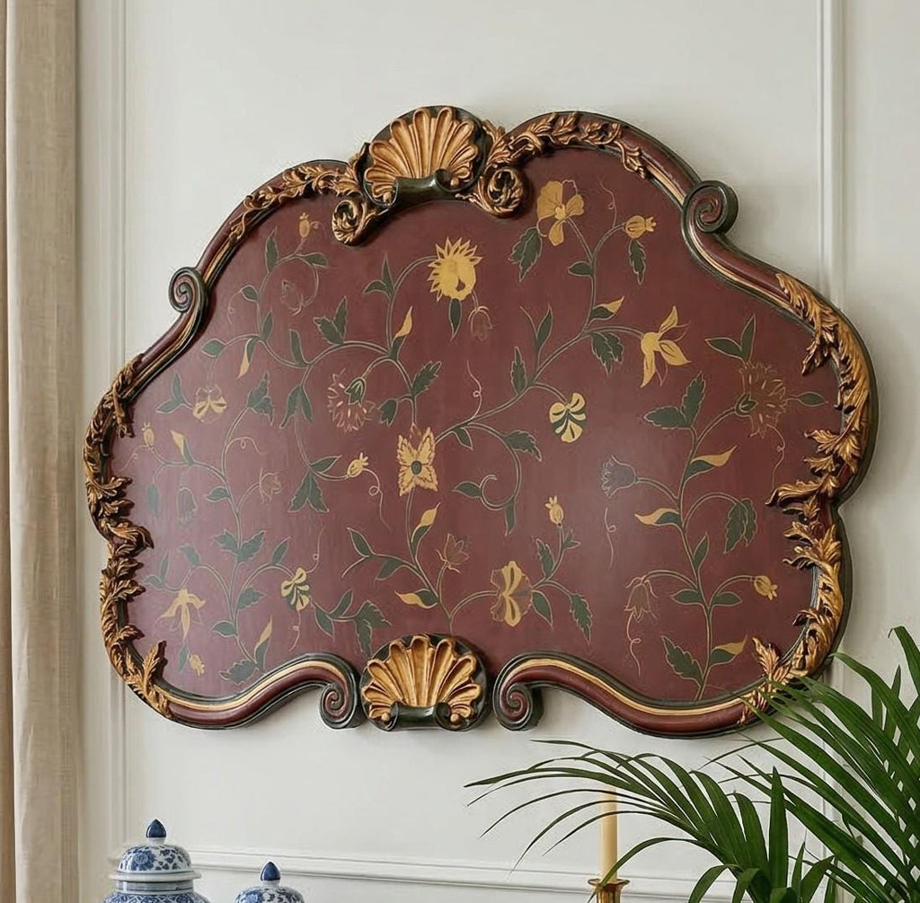 Hollywood Regency Florentine Style Decorative Wall Panel – Hand Painted Floral Vine
