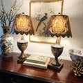 French Vintage Toleware Painted Metal Lamps W/ Shades - Pair