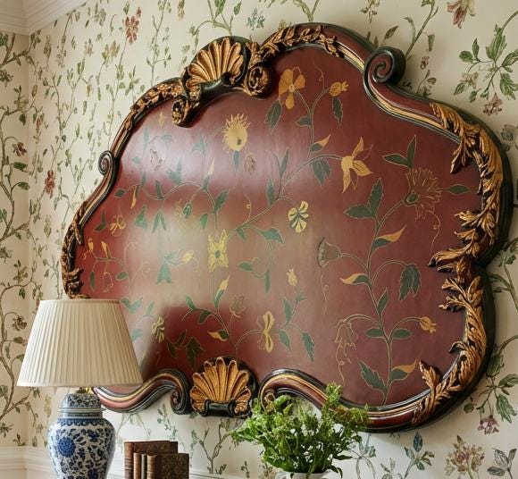 Hollywood Regency Florentine Style Decorative Wall Panel – Hand Painted Floral Vine