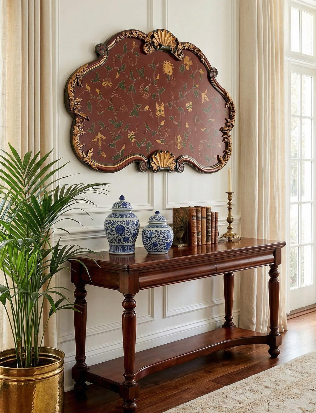 Hollywood Regency Florentine Style Decorative Wall Panel – Hand Painted Floral Vine