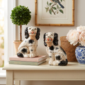 Classic Black & White Staffordshire-Style Dalmatian Spaniels with Baskets (Pair)