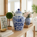 Delft Style Blue Floral Ceramic Ginger Jar 14in