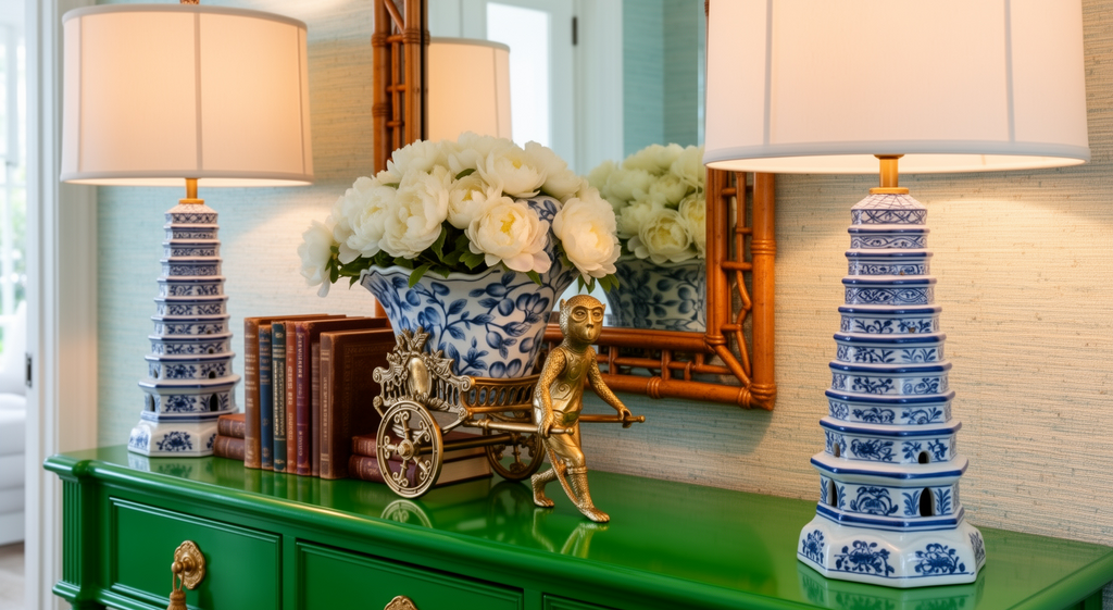 Porcelain & Brass Monkey Cart Planter